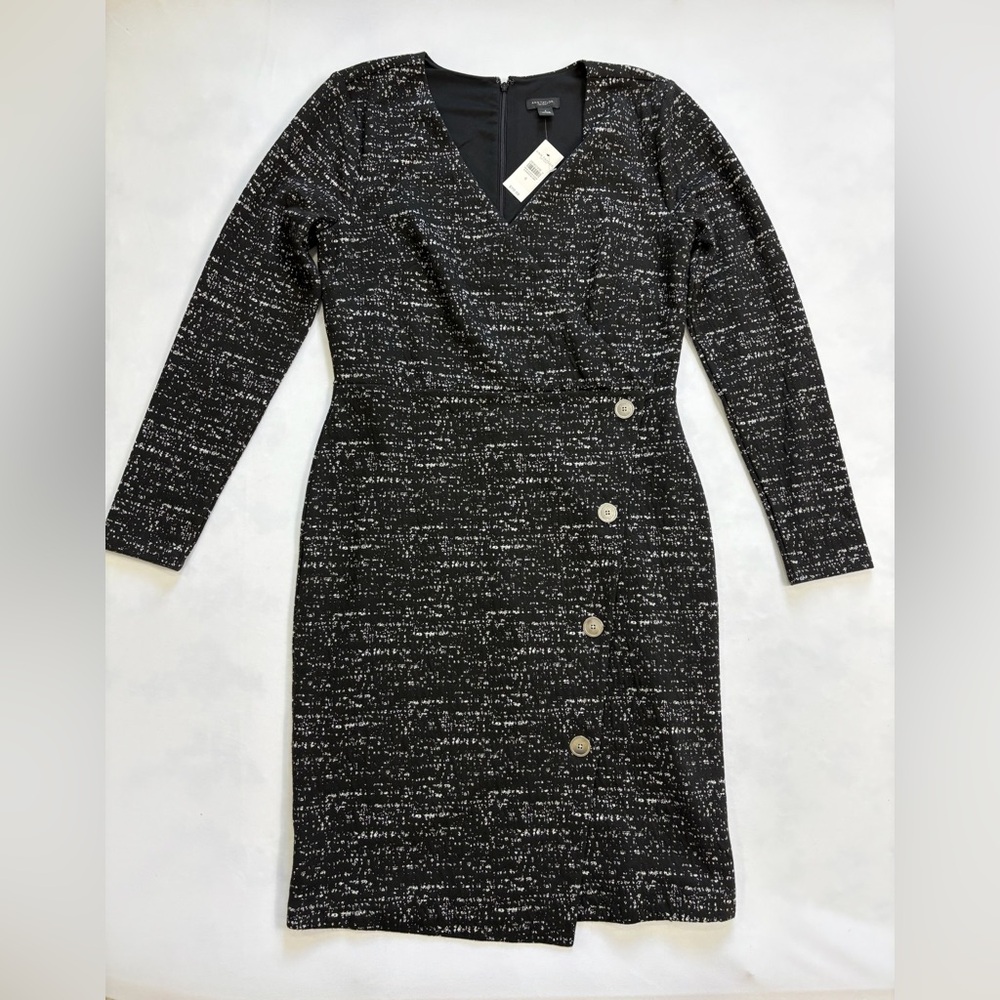 Ann Taylor Factory Black White Textured Wrap Dress Women’s 6 NWT Long Sleeve